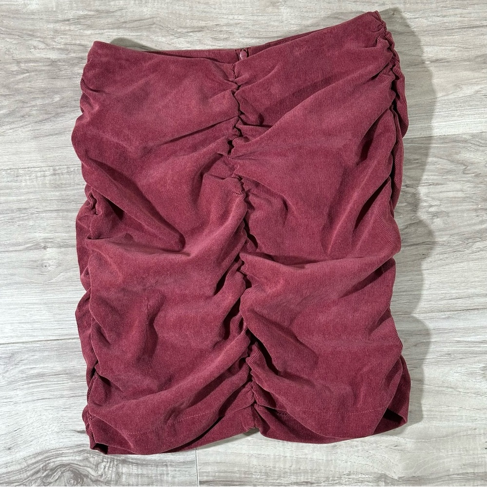 NWT ZARA Muted Burgundy Wine Draped Ruched High Waist Mini Skirt S - Picture 3 of 11